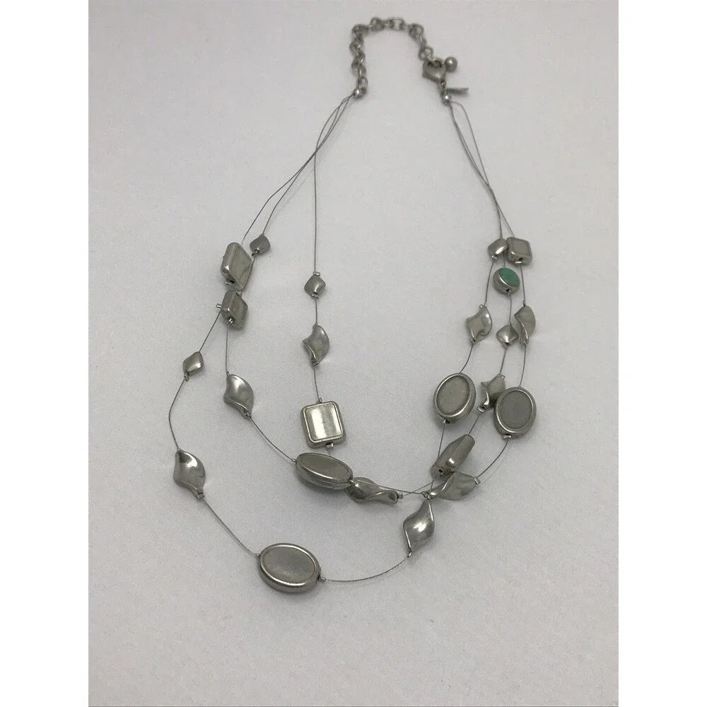 CHICO'S Necklace Greenish Blue Teal Multi Strand Floating Silver Tone